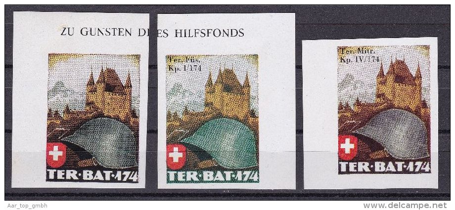 Schweiz Soldatenmarken Teritorial-Truppen "TER.BAT.174" - Vignetten