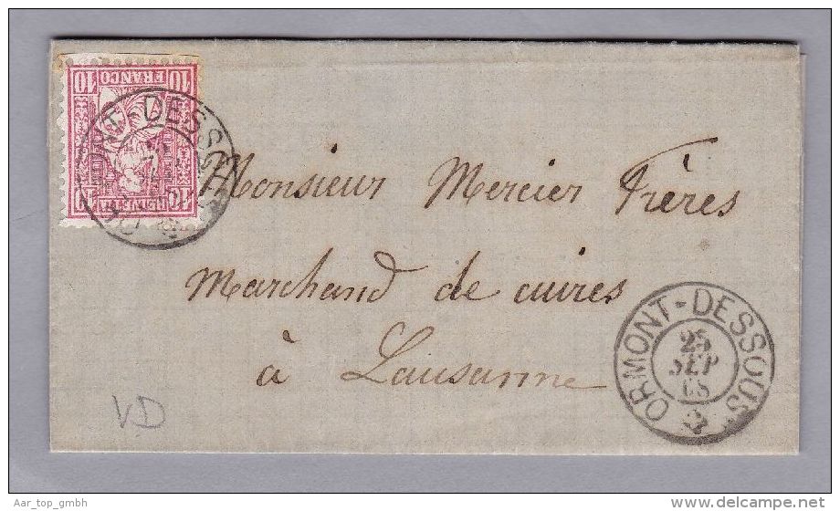 Heimat VD ORMONT-DESSOUS 1868-09-25 Brief Nach Lausanne Mit 10 Rp Karmin Sitzende Helvetia - Covers & Documents
