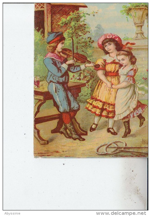 CHROMO DECOUPIS Non Collé - Enfants Jouant Du Violon - Chapeau - D19 24 - Enfants