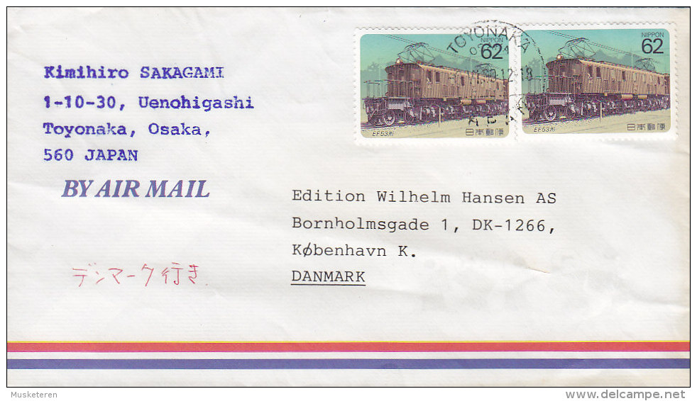 Japan By Airmail TOYONAKA, Osaka 1999 Cover Brief To Denmark Train Zug Stamps (2 Scans) - Luftpost
