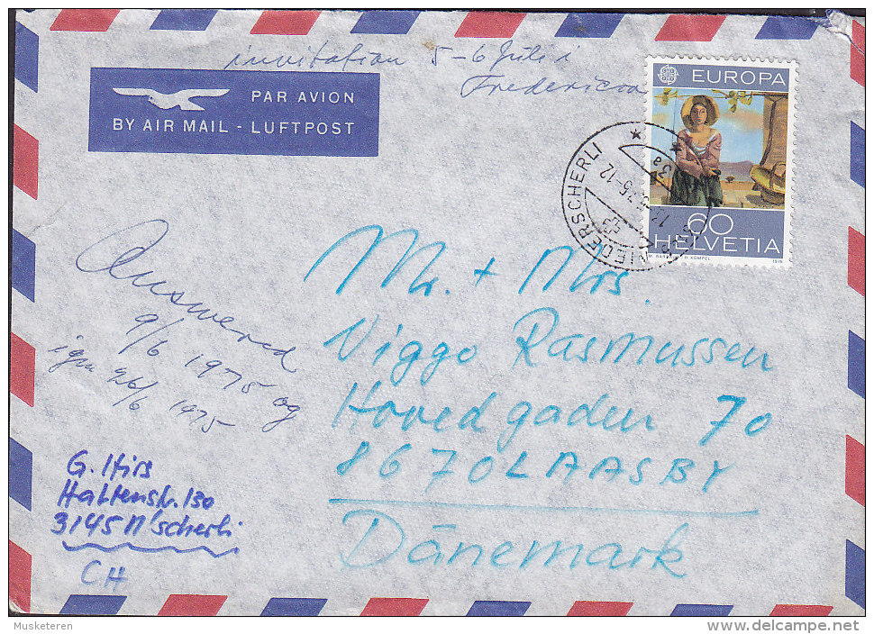 Switzerland Airmail Par Avion Luftpost Deluxe NIEDERSCHERLI 1975 Cover Brief To LAASBY Denmark Europa CEPT Stamp - Covers & Documents