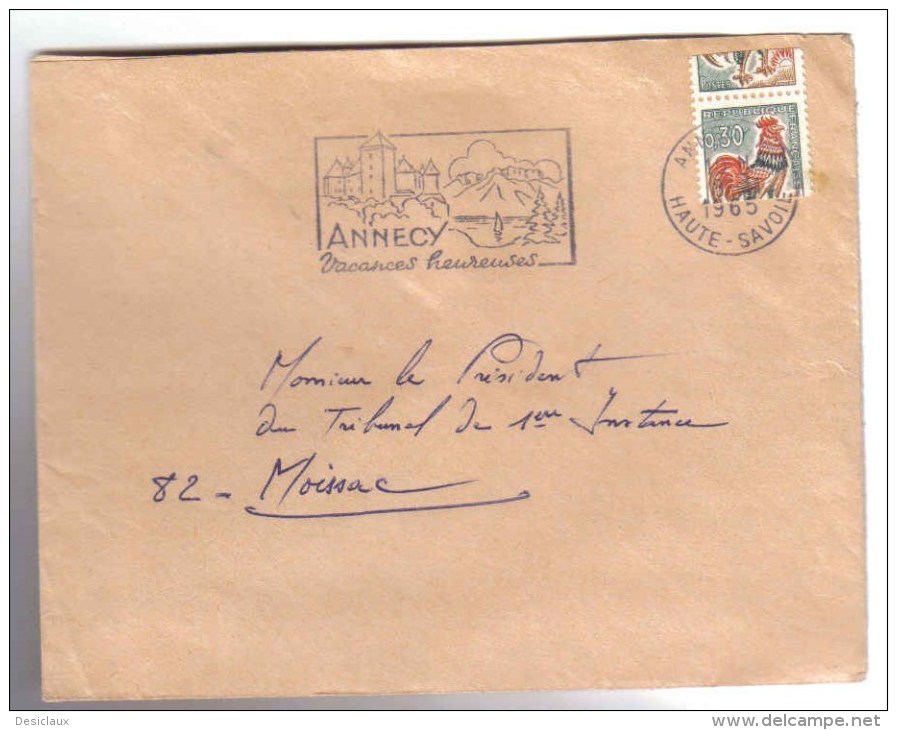 N° 1331A Spectaculaire Picage à Cheval Sur Lettre D'Annecy Oblitéré Du 8/11/1965. Voir Le Scan. - Covers & Documents