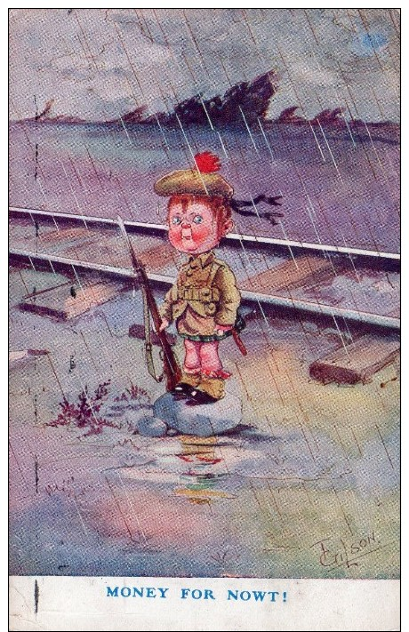 POSTED POSTCARD -  DATE UNKNOWN- VINTAGE MILITARY HUMOUR ," LITTLE BOY SOLDIER " ARTIST SIGNED  T, GILSON - Humor