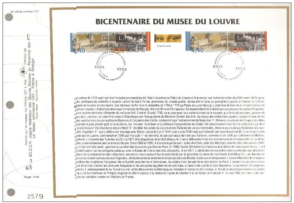 1993 PREMIER JOUR CEF BICENTENAIRE DU MUSEE DU LOUVRE - Unclassified