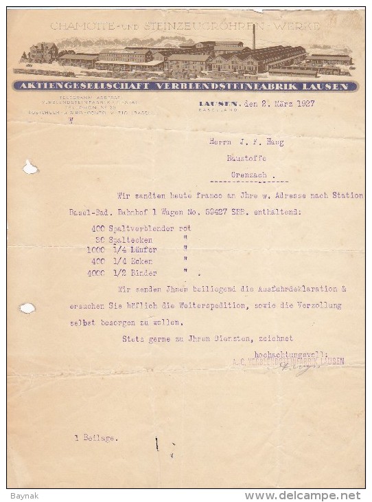 AKTIENGESELLSCHAFT VERBLENDSTEINFABRIK LAUSEN  --  1927 - Schweiz