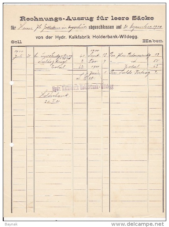 HYDR. KALKFABRIK HOLDERBANK - WILDEGG  --  1900 - Switzerland