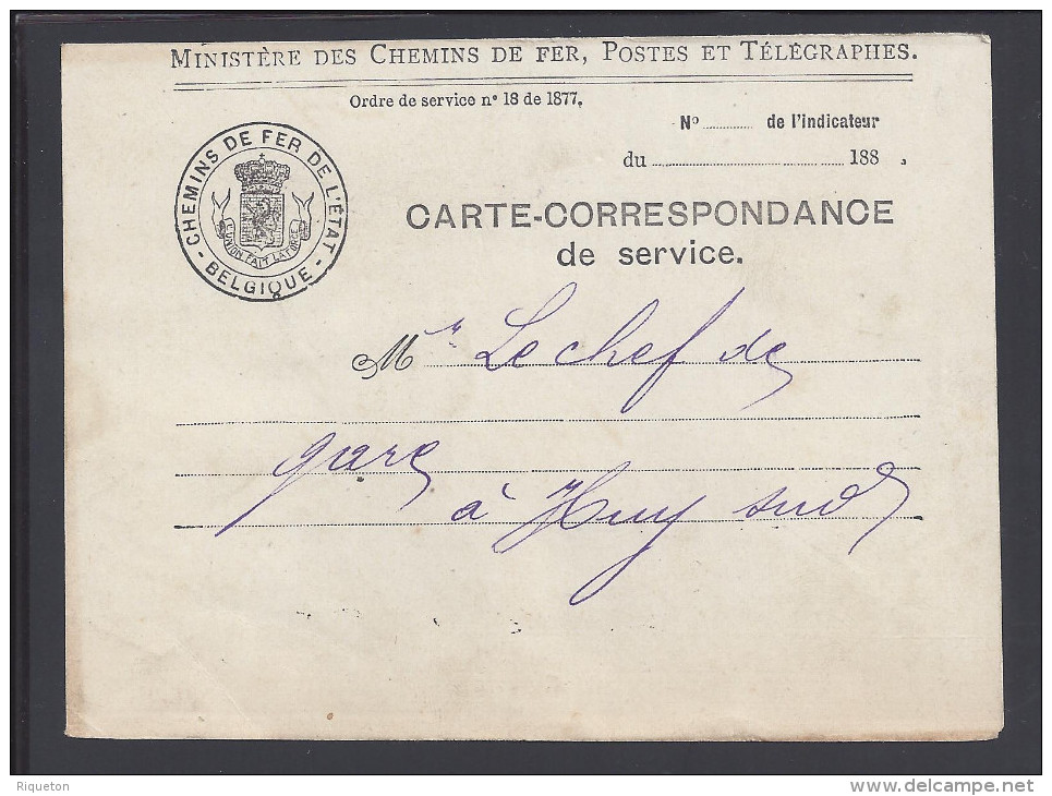 BELGIQUE - 1891 - MINISTERE DES CHEMINS DE FER - CARTE-CORRESPONDANCE DE SERVICE  - - Documents & Fragments