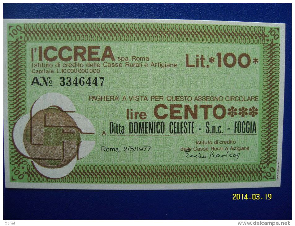 MINIASSEGNI: SOVRASTAMPA  BANCA ICCREA  FDS  VALORE DA 100 LIRE - [10] Cheques Y Mini-cheques