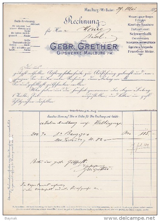 GEBR. GRETHER  --  GIPSWERKE MAULBURG I / W.  ( BADEN )  --  1897 - 1800 – 1899