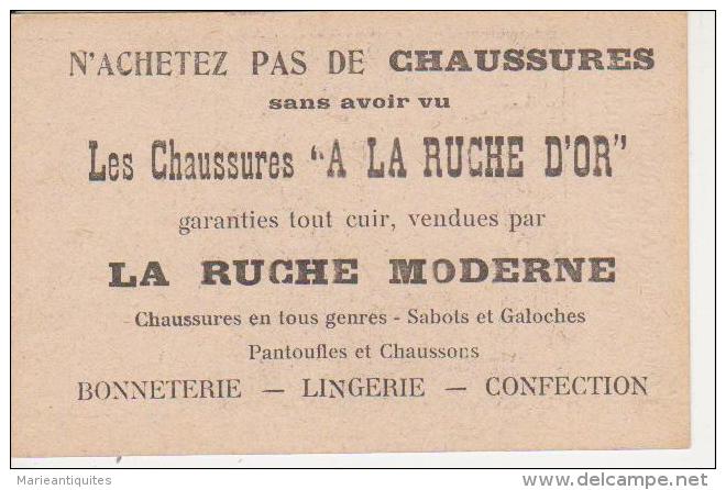 CHROMO Publicité A LA RUCHE D´OR  -  - Au Dos Chaussures - Bonneterie - Lingerie - Confection - Au Bon Marché