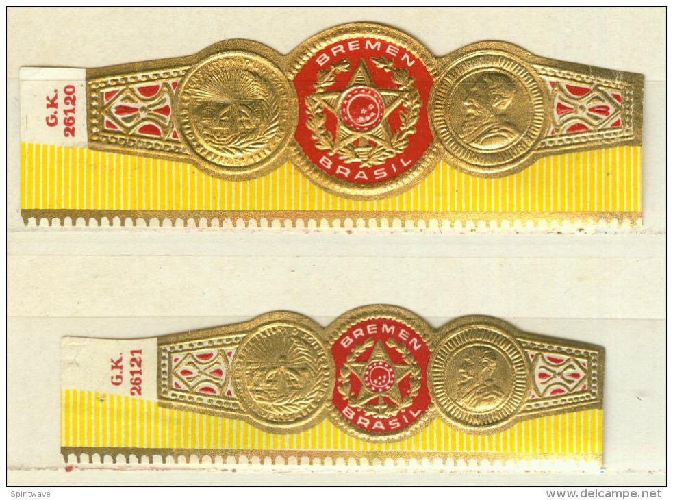 2 Alte Zigarrenbanderolen - Bauchbinden Der  Marke Bremen Brasil - Cigar Bands