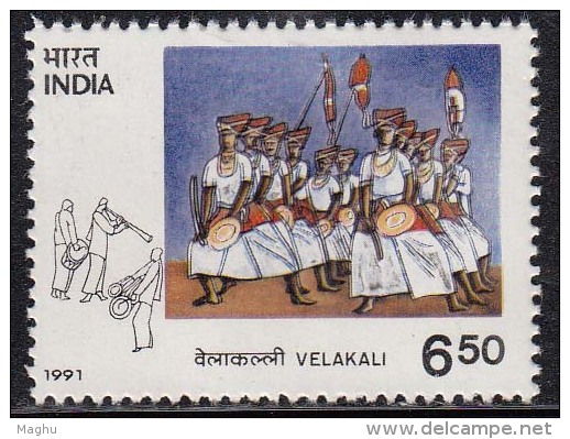 India MNH 1991,  Tribal Dances  Series, 6.50p´Velakali´ Of Kerala State, Music  & Dance, Culture - Neufs