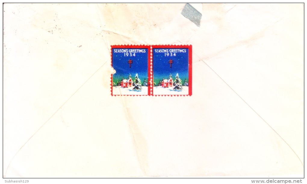 Jamaica 1934 Airmail Cover To United States Of America With 1934 Seasons Greetings Label In Pair On Back Side - Jamaica (1962-...)