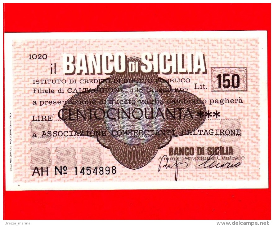 MINIASSEGNI - BANCO DI SICILIA  - L. 150 - Nuovo - FdS - [10] Cheques Y Mini-cheques