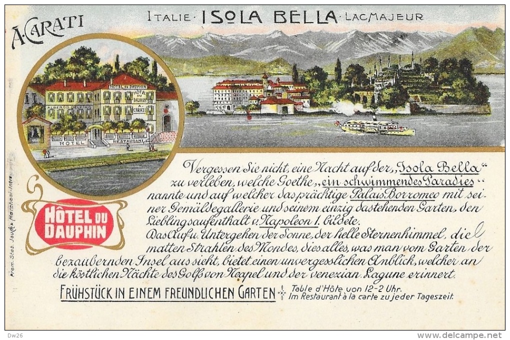 Isola Bella - Lac Majeur - Hotel Du Dauphin - A. Carati - Carte Illustrée Et écrite En Allemand - Altri & Non Classificati