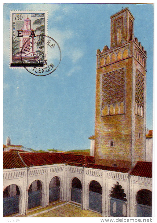 ALGERIE - TLEMCEN - SURCHARGE EA SUR CARTE PAXIMUM PREMIER JOUR LE14-1-1963. - Algérie (1962-...)