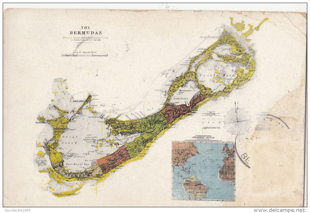 P3234 Bermuda Map Cartes Geographiques  Caribbean Islandsfront/back Image - Bermudes