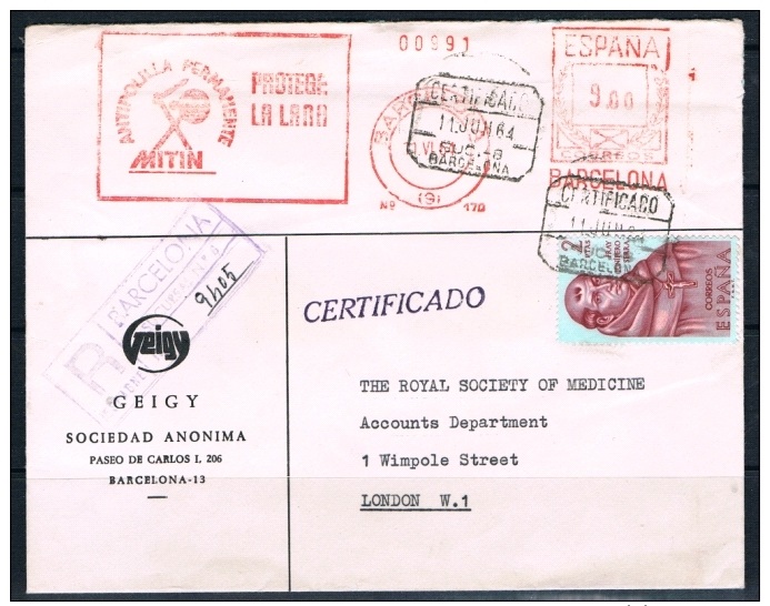 G086 - 1964 Preciosa Carta De Barcelona A Londres Certificada 1530 Forjadores Fray Junipero Serra - Covers & Documents