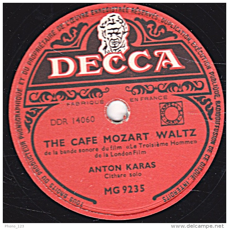 78 Trs - DECCA MG 9235 - état EX - ANTON KARAS - THE "HARRY LIME" THEME - THE CAFE MOZART WALTZ - 78 T - Disques Pour Gramophone