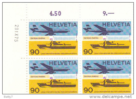 SVIZZERA 1976 UNIONE INTERNAZIONALE TELECOMUNICAZIONI - QUARTINE SERIE COMPLETA - Unused Stamps