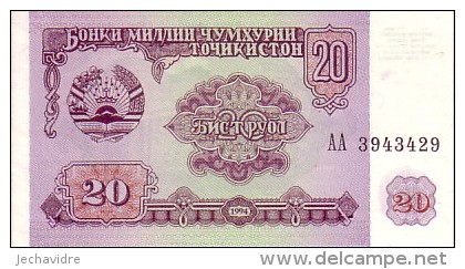 TADJIKISTAN   20 Roubles   Daté De 1994   Pick 4      ***** BILLET  NEUF   ***** - Tadschikistan