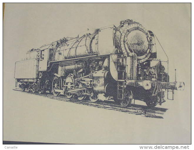 Lithographie Noir Et Blanc De La  Locomotive Vapeur ( Belge ? ) Type 29.184 ( S.N.C.B ?) La Dimension Est De 51 X 51 Cm - Autres & Non Classés