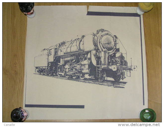 Lithographie Noir Et Blanc De La  Locomotive Vapeur ( Belge ? ) Type 29.184 ( S.N.C.B ?) La Dimension Est De 51 X 51 Cm - Autres & Non Classés