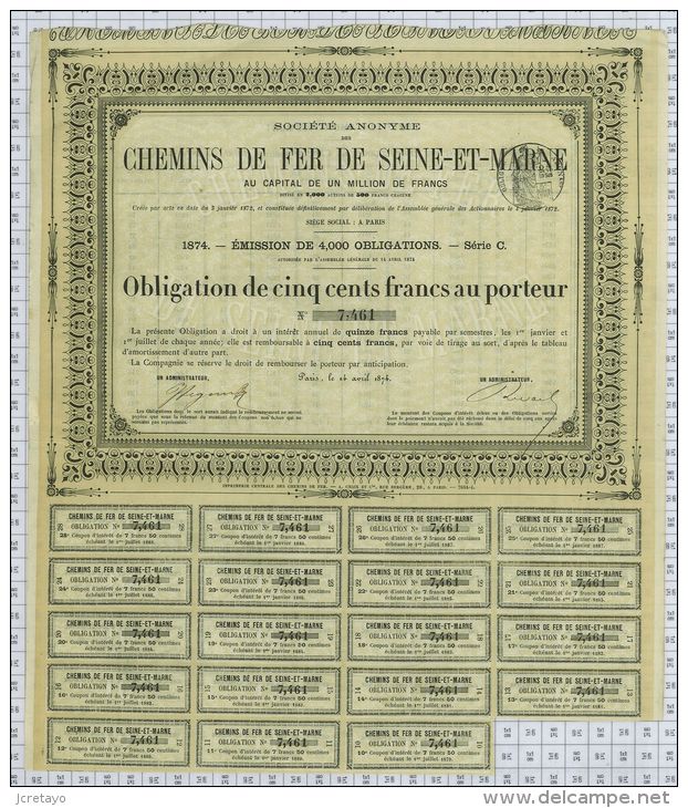 Sa Des Chemins De Fer De Seine Et Marne, 1874 - Ferrocarril & Tranvías