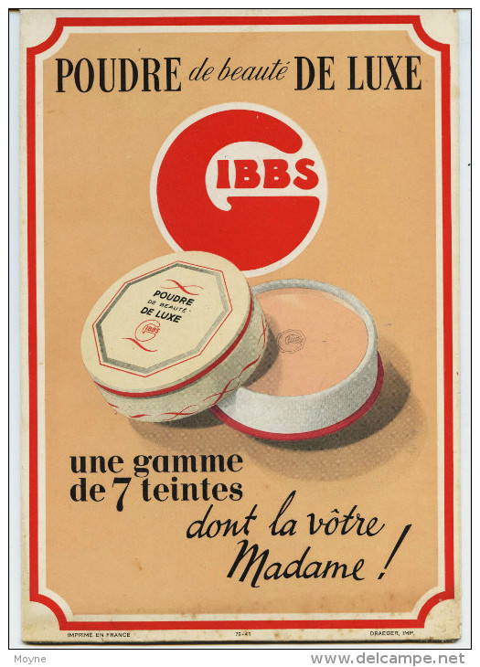 PUBLICITE  CARTON P.L.V.  -   GIBBS  -  POUDRE DE LUXE - UNE  GAMME DE 7 TEINTES - Pharmacie - Pappschilder