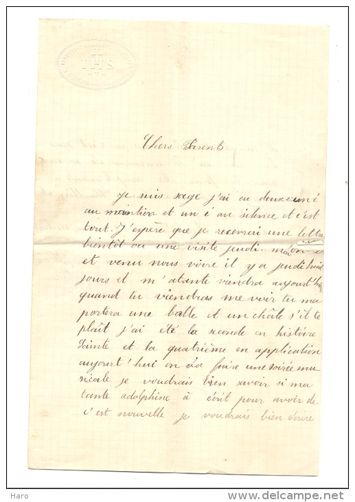 St SAULVE (Valenciennes) - Lettre à Entête Du Pensionnat Des  Dames Ursulines  1885 (sf87) - 1800 – 1899