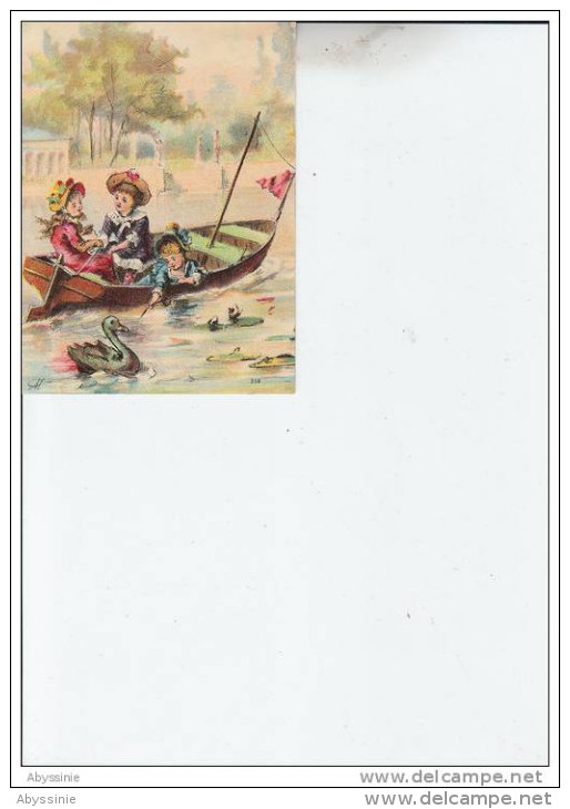 CHROMO  DECOUPIS   Non Collé - Chicorée Leroux - Enfants Dans Une Barque - D19 105 - Enfants