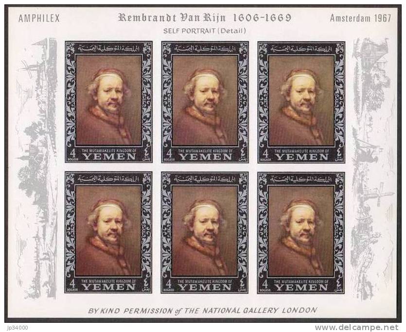 YEMEN:  REMBRANDT. 6 Valeurs Non Dentelées  (Imperf) (Yvert Bloc N°244D) Neuf Sans Charniere** (MNH) Emis En 1967 - Rembrandt