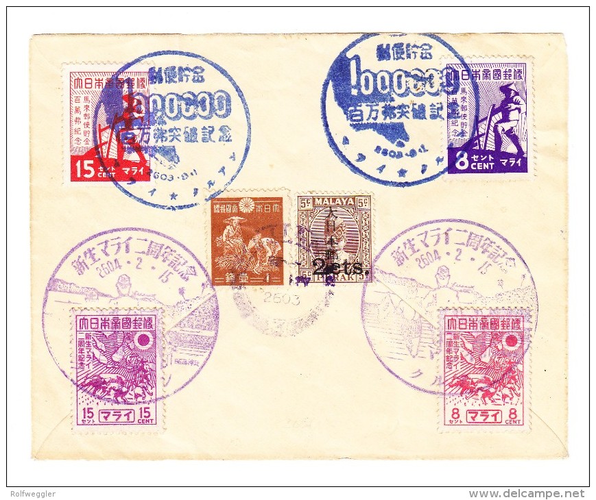 1943/44 Postpareinlagen Und Eroberung Von Singapur Mit Zusatz Auf Philat. Briefteil Mit Blauem Und Violettem SST - Storia Postale