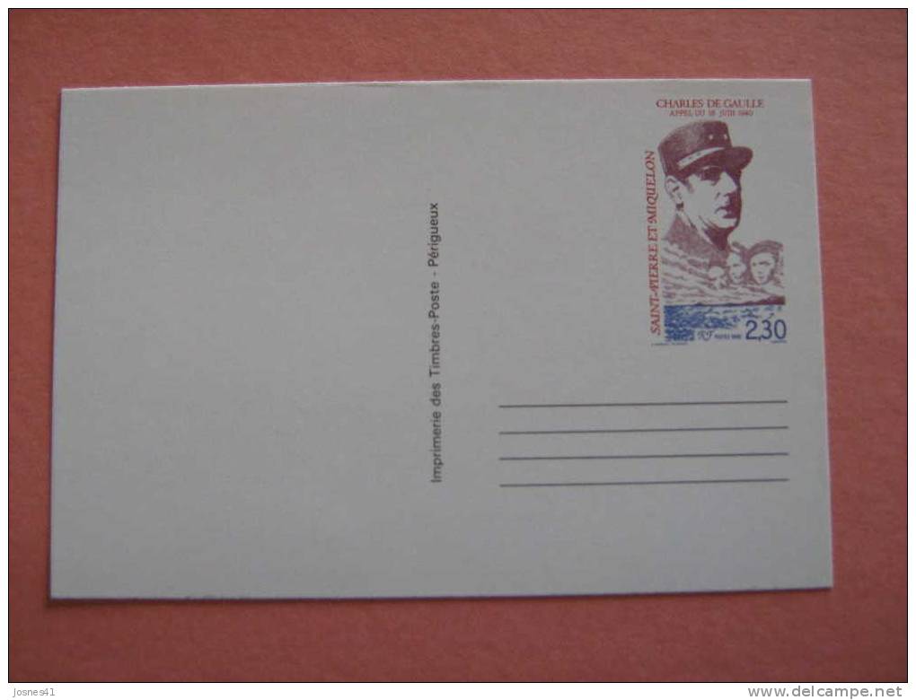 S P M    ENTIER POSTAL   NO   30 - CP DE GAULLE   Appel Du 18 Juin - Postal Stationery