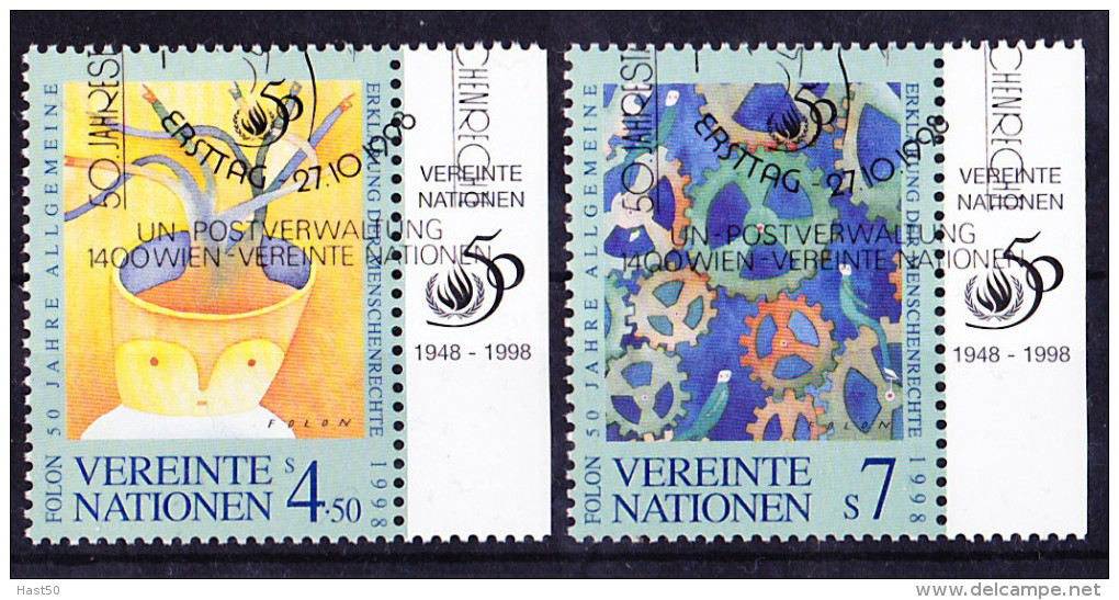 UN Wien Vienna Vienne - Hilfe+Unterstützung (MiNr: 268/9 Je Mit TAB) 1998 -  Gest. Used. Obl.. - Gebraucht
