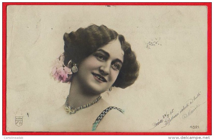 [DC6344] CARTOLINA FOTOGRAFICA - MODA - DONNA ORECCHINI COLLANA - Viaggiata 1905 - Old Postcard - Moda