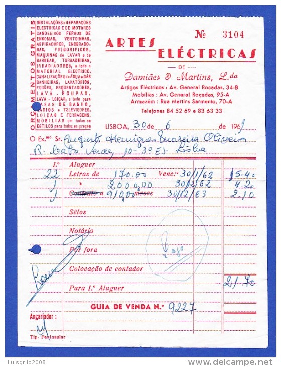 ARTES ELÉCTRICAS DE DAMIÃO & MARTINS -- LISBOA - 30.6.1961 - Portugal