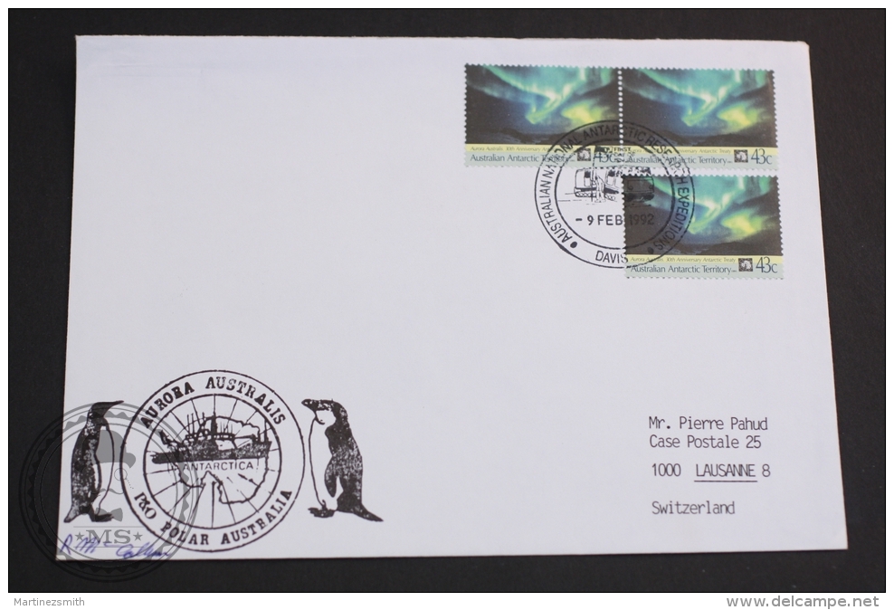 February 9, 1992 Cover - Aurora Australis P&O Polar Australia Boath & Penguins Postmarks & Australian Antarc - Programmi Di Ricerca