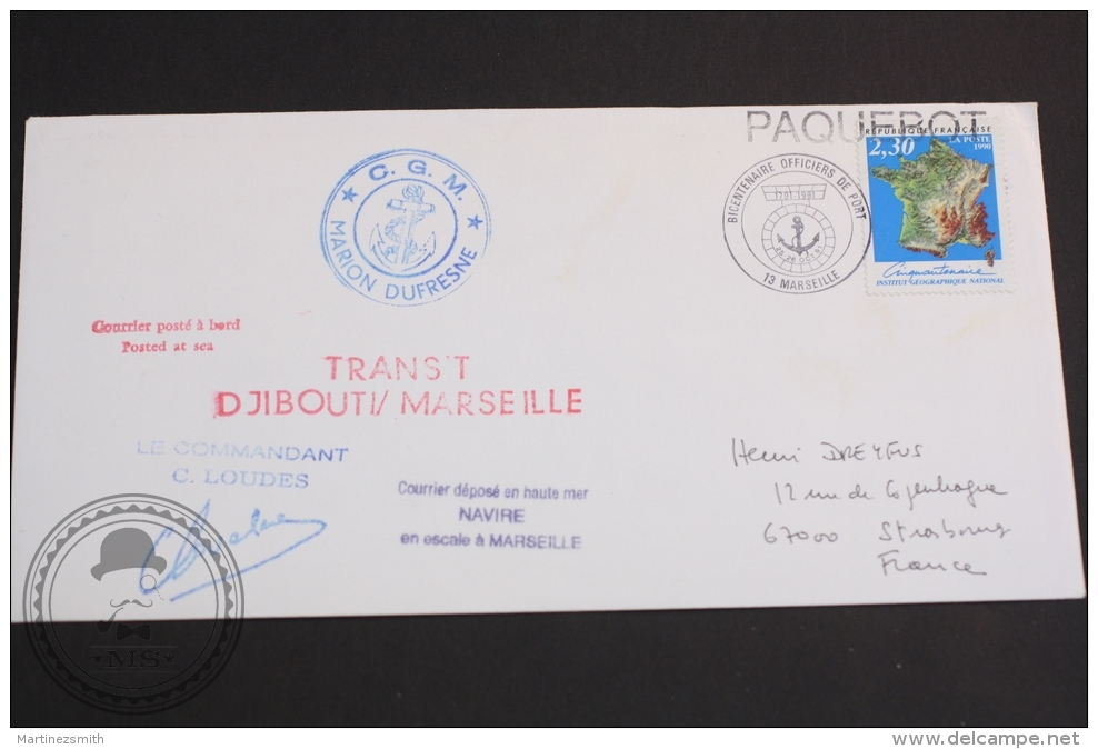 October 29, 1991 Cover - Transit Djibouti/ Marseille, Commander C. Loudes & Marion Dufresne Postmarks - Posted At Se - Forschungsprogramme