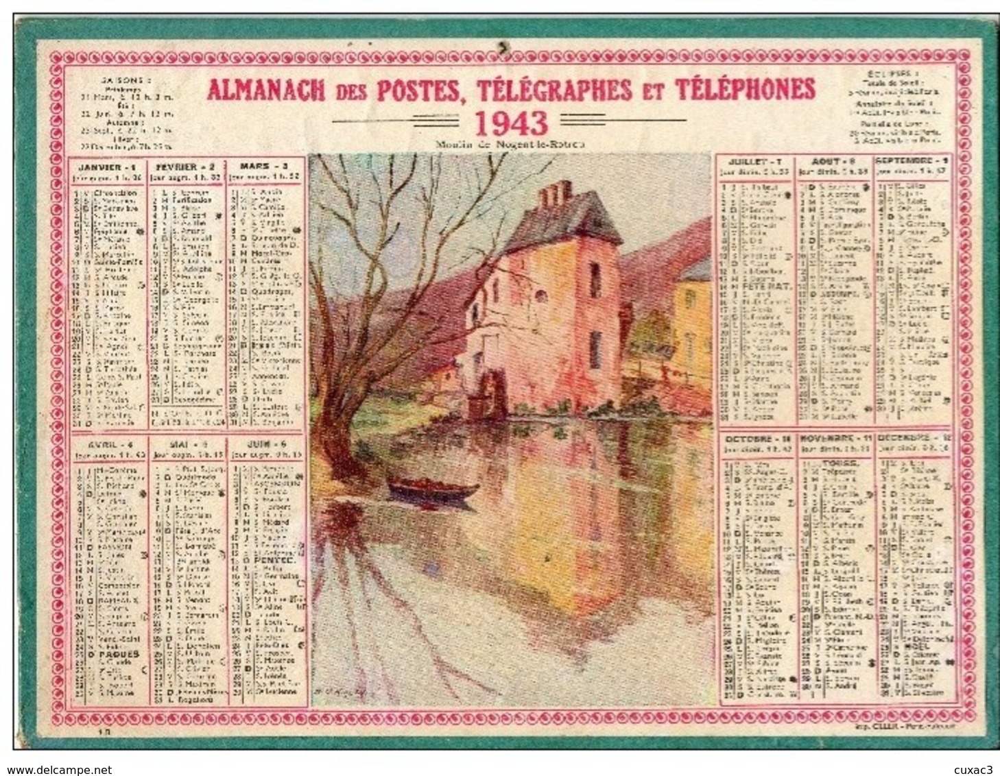 Almanach Des Postes Et Télégraphes 1943 - Moulin De Nogent Le Rotrou - Département Aude - - Big : 1941-60