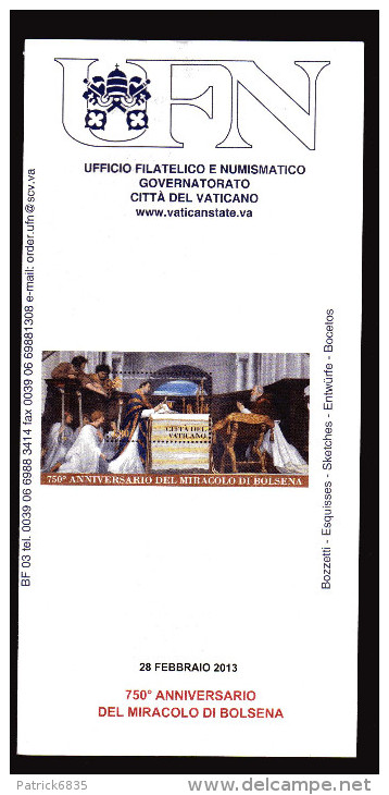 Vaticano °-X- 2013 -  Storia Postale - Bollettino Ufficiale - 750° Anniversario Del Miracolo Di Bolsena - Cartas & Documentos