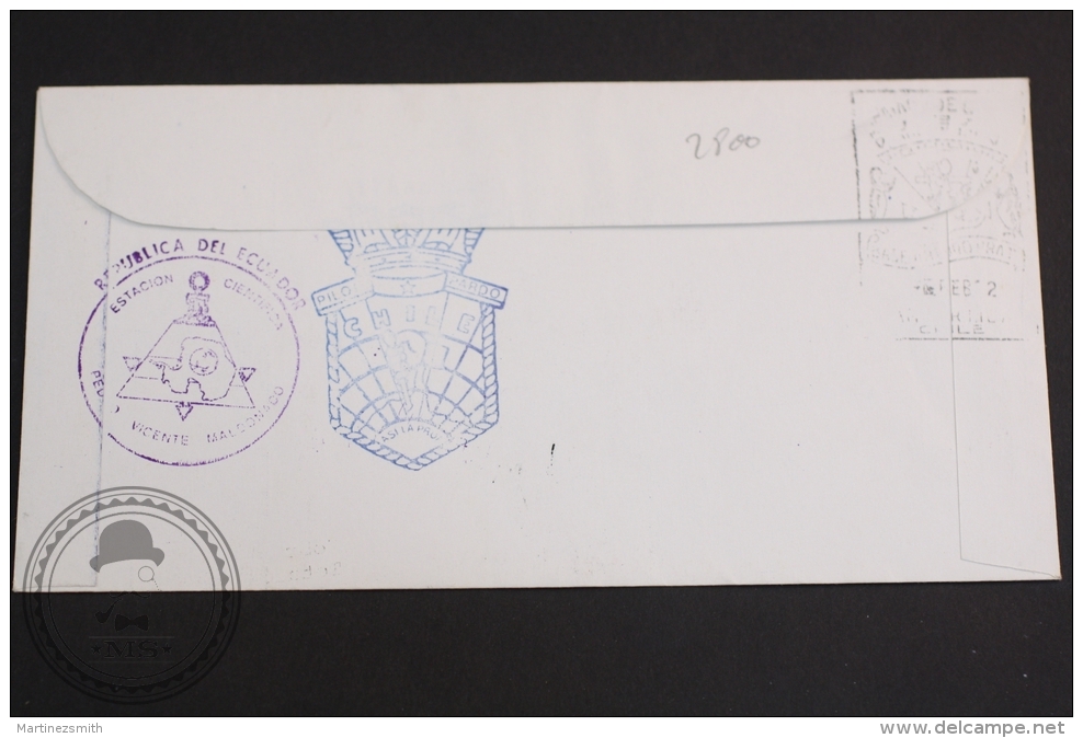 January 13,1992 IV Antarctic Expedition Cover Republic Of Ecuador, Scientific Station P. Vicente Maldonado & Chile P - Research Programs