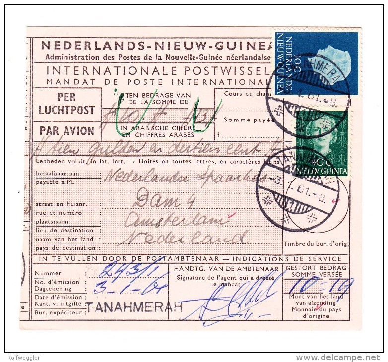 1950/54 Geldanweisungskarte Per Luftpost Ab TANAHMERAH Nach Amsterdam - Nueva Guinea Holandesa