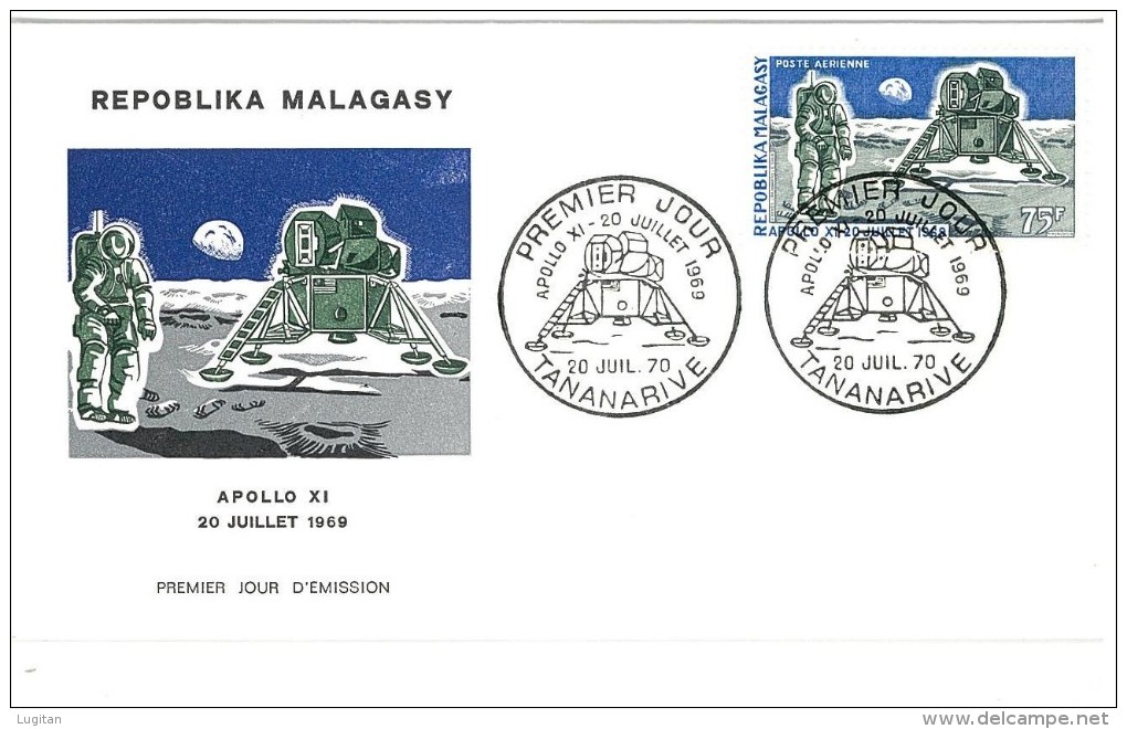 MADAGASCAR - MALAGASY - 1970 Airmail - The 1st Anniversary Of Manned Moon Landing FDC - APOLLO XI - Afrika