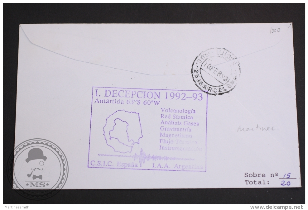 December 24, 1992 Limited Cover - Spanish Polar Research Vessel Hesperides A33 To The Base Juan Carlos I Antarctica - Polar Ships & Icebreakers