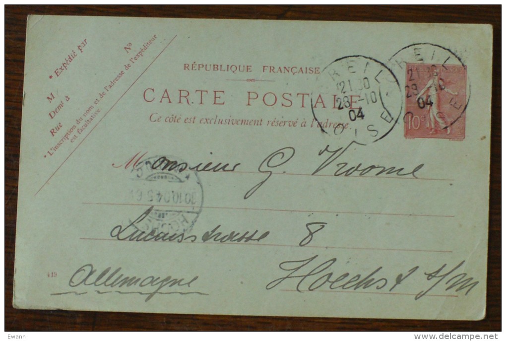 Entier Postal Sur Carte Type SEMEUSE LIGNEE - 1904 - Pour Allemagne - Cartoline Postali E Su Commissione Privata TSC (ante 1995)