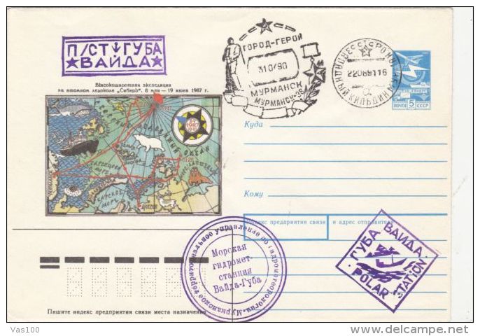 RUSSIAN ANTARCTIC EXPEDITION, SHIP, WHALE, WALRUS, POLAR BEAR, COVER STATIONERY, ENTIER POSTAL, 1991, RUSSIA - Spedizioni Antartiche