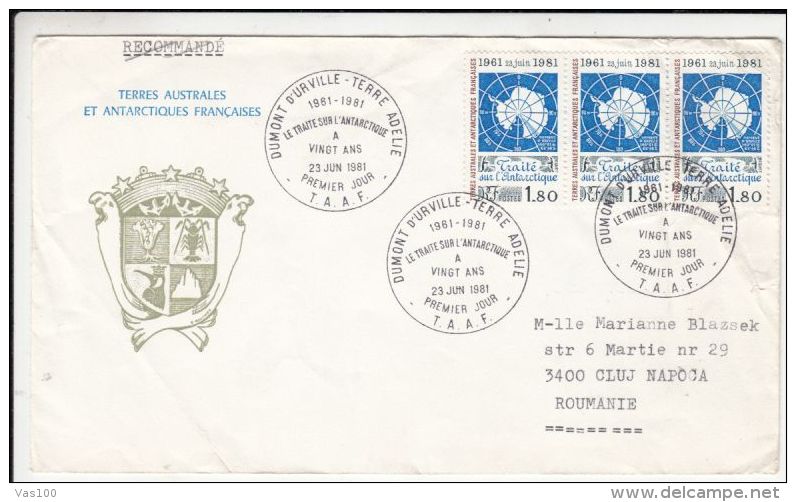 ANTARCTIC TREATY, DUMONT D'URVILLE BASE, SPECIAL POSTMARKS ON SPECIAL COVER, OBLIT FDC, 1981, T.A.A.F. - Antarctisch Verdrag