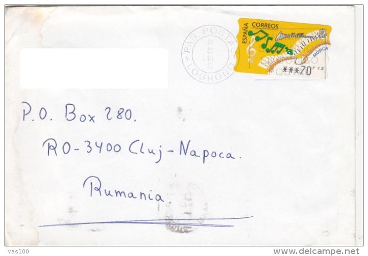 MUSIC, NOTES, STAMP ON COVER, 1998, SPAIN - Lettres & Documents