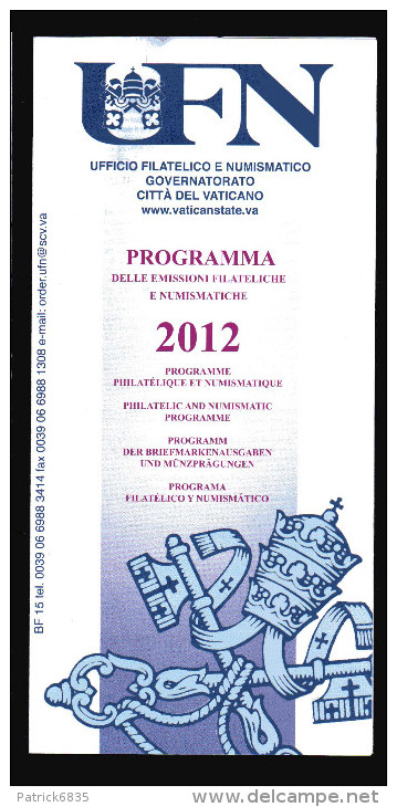 Vaticano °- X-2012 -  St. Postale - Bollettino Ufficiale - Programma Delle Emissioni Filateliche E Numismatiche - Cartas & Documentos